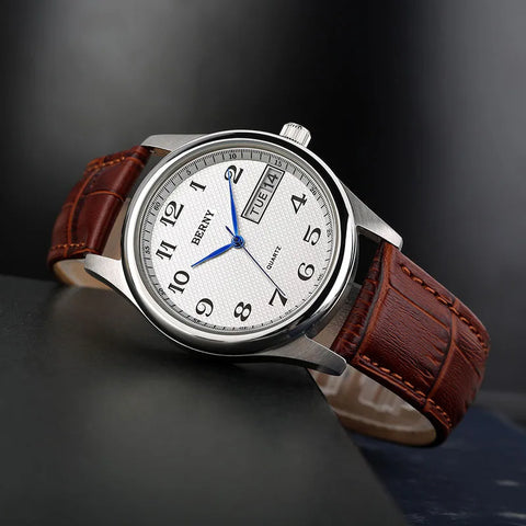 CHRONIX Heritage Day-Date 38 — White Enamel / Brown Leather