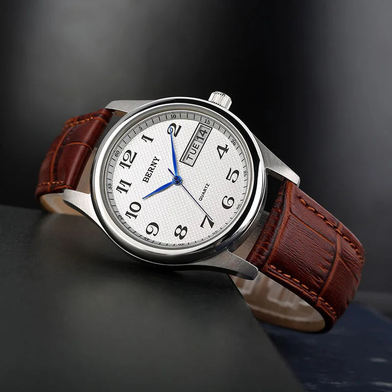 CHRONIX Heritage Day-Date 38 — White Enamel / Brown Leather