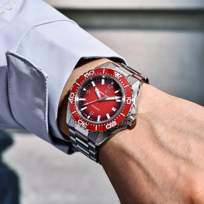 Vanguard Corsa 42 — Crimson Dial / Steel